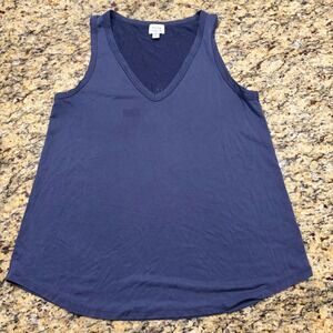 Peyton Jensen Womens V-Neck Tank Top Slate Blue Sleeveless Curved Hem Size M ws